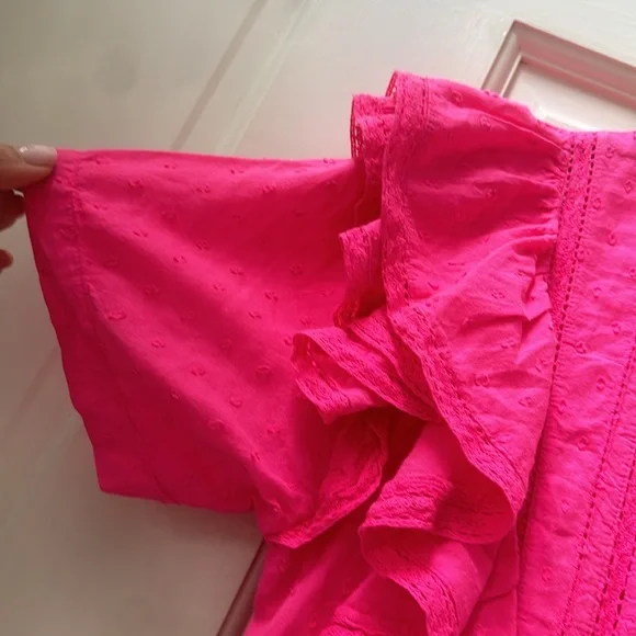 LoveShackFancy Natasha Heritage Mini Dress, Bright Pink, XS, Cotton, wore once - Picture 7 of 9